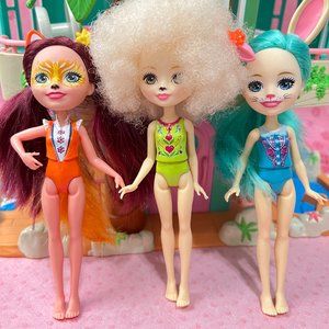 Lot of 3 Mattel Enchantimals Felicity Fox Lorna Lamb Flurry Bunny Dolls 6 Inches